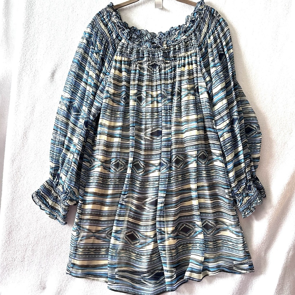 Vintage Collection XL Tunic Top Dress‎ Blue Southwestern Aztec